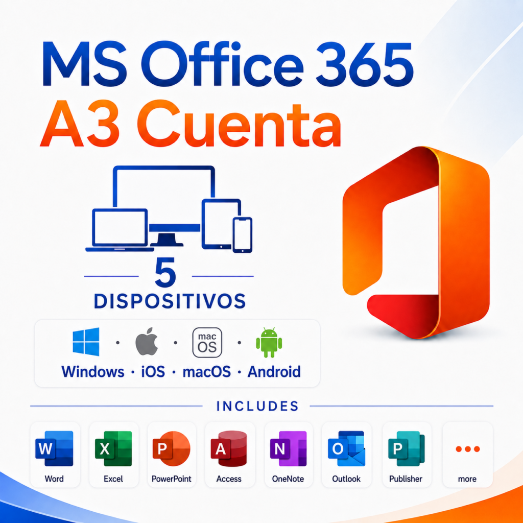 Cuenta Office 365 A3 5 Dispositivos [Hasta 1 año]